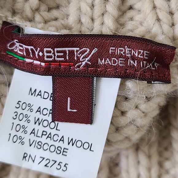 Betty Betty Women’s SZ L Firenze Made In Italy Tan Poncho/Sweater Wool & Alpaca - Picture 6 of 8